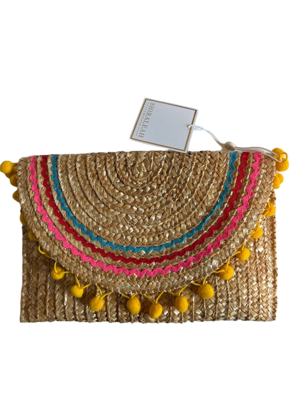 NWT Shiraleah Ric Rac Trim Straw Clutch
